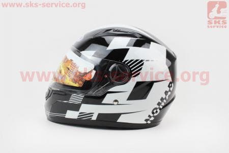 Шлем закрытый HF-111 M- ЧЕРНЫЙ с белым рисунком Q150W