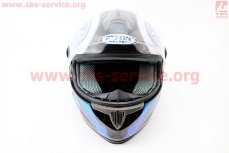 Шлем закрытый HF-122 S- ЧЕРНЫЙ глянец с сине-белым рисунком Q100B
