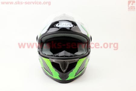 Шлем закрытый HF-122 М- ЧЕРНЫЙ глянец с бело-зеленым рисунком Q100G