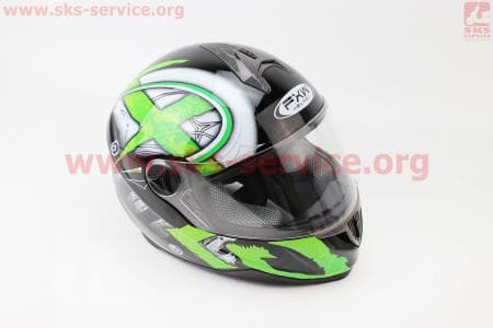 Шлем закрытый HF-122 М- ЧЕРНЫЙ глянец с бело-зеленым рисунком Q100G