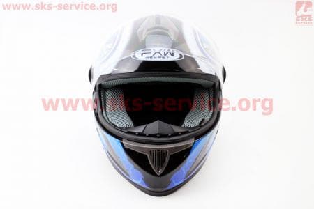 Шлем закрытый HF-122 М- ЧЕРНЫЙ глянец с сине-белым рисунком Q100B