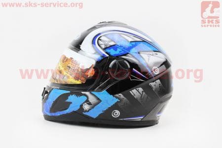 Шлем закрытый HF-122 L- ЧЕРНЫЙ глянец с сине-белым рисунком Q100B