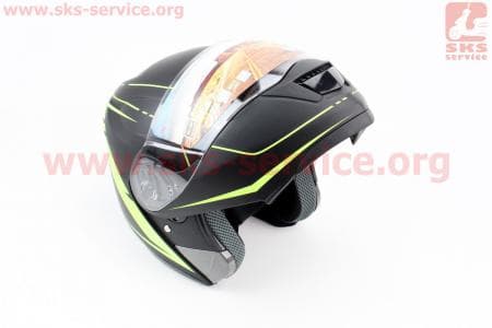 Шлем закрытый с откидным подбородком+очки HF-119 M- ЧЕРНЫЙ матовый с зеленым рисунком