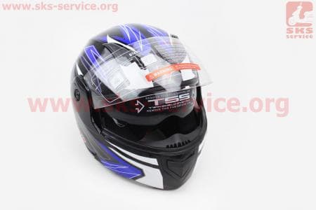 Шлем закрытый с откидным подбородком+очки BLD-157 S- ЧЕРНЫЙ с рисунком сине-белым