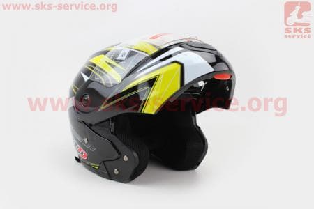 Шлем закрытый с откидным подбородком+очки BLD-157 S- ЧЕРНЫЙ с рисунком желто-белым