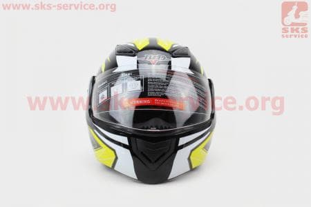 Шлем закрытый с откидным подбородком+очки BLD-157 S- ЧЕРНЫЙ с рисунком желто-белым