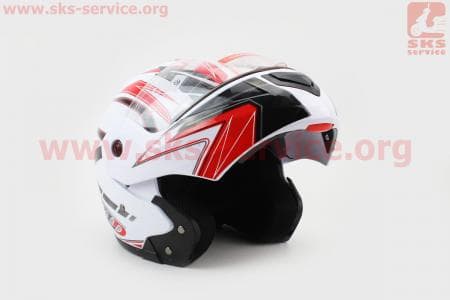 Шлем закрытый с откидным подбородком+очки BLD-157 S- БЕЛЫЙ с рисунком красно-черным