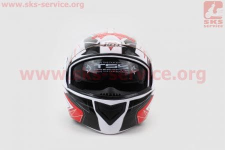 Шлем закрытый с откидным подбородком+очки BLD-157 S- БЕЛЫЙ с рисунком красно-черным