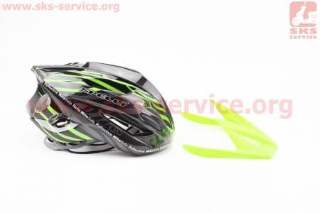 Шлем велосипедный M (55-61 см) съемный козырек, 18 вент. отверстия, системы регулировки по размеру Divider и Run System SRS, черно-зеленый SBH-5900