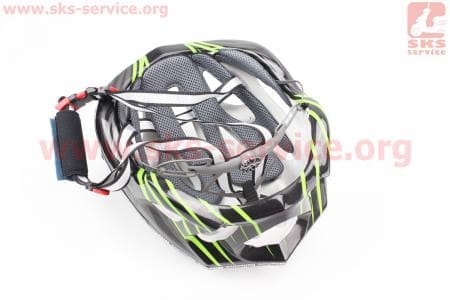 Шлем велосипедный L (59-65 см) съемный козырек, 18 вент. отверстия, системы регулировки по размеру Divider и Run System SRS, черно-зеленый SBH-5900