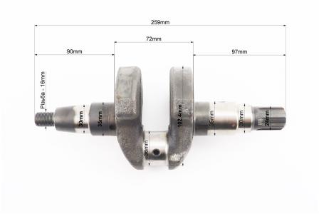 Колінвал Dшийки-36mm, H-102,4mm, під шліц до двигунів 178F