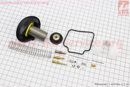 Ремонтный к-кт карбюратора 150сс, 12 деталей+поплавок+ 2 мембраны на двигатель 125,150сс 4-Т (скутер)
