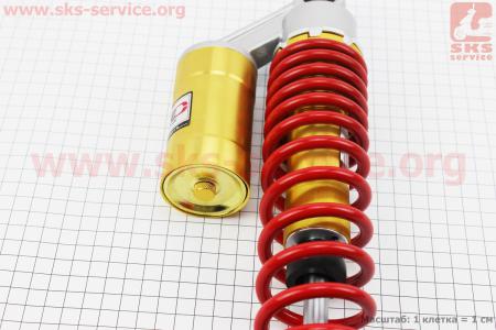 Амортизатор задний GY6 -  350мм*d61мм (втулка 10;12мм / вилка 8мм) газовый регулир., красный к-кт 2шт  для китайских скутеров