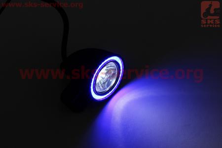 Фара дополнительная светодиодная влагозащитная - LED с ободком "ангельский глаз" с креплением 53мм для мотоциклов разных моделей (Китай, импорт)