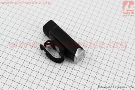 Фонарь передний 1 диод 180 lumen алюминиевый, Li-ion 3.7V 1200mAh зарядка от USB, влагозащитный, черный MC-QD001 для велосипедов