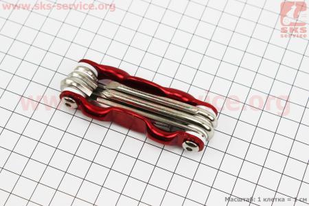 Ключ-набор 6предметов (шестигранники 3,4,5,6мм, отвёртки прямая и фигурная), красный для велосипеда