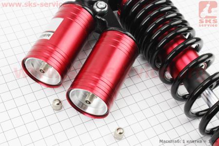 Амортизатор задний для скутера GY6/Honda - 320мм*d60мм (втулка 10мм / вилка 8мм) газовый регулир., черный-красный
