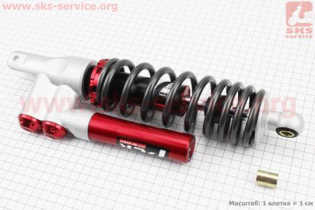 Амортизатор задний для скутера GY6/Honda - 320мм*d62мм (втулка 12/10мм / вилка 8мм) газовый, графит-красный