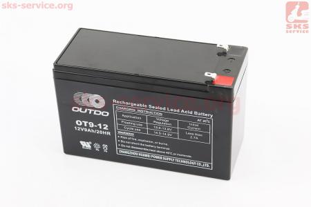 Акумулятор кислотний 12V9Ah OT9-12 (розміри L151W65H94mm) призначений для використання в інверторних блоках живлення (ІБП), іграшках та інших пристроях