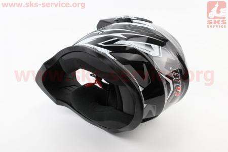 Шолом кросовий/ендуро/АТV BLD-819-7 S (55-56см), ЧОРНИЙ глянець з біло-сірим малюнком