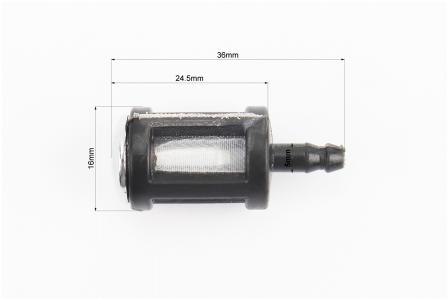 Фільтр паливний до китайських бензопил - елемент (сітка) d-5,0mm, D-16mm, L-36mm