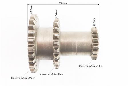 Шестерня потрійна Z-25;21; d-16mm 178F до двигунів 178F/186F