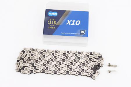 Ланцюг приводний до велосипеда 1/2x11/128x114L 10 швидкостей X10 KMC, сріблясто-чорний