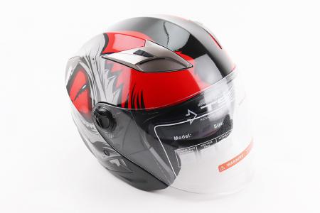 Шолом відкритий до мотоцикла BLD-708 S (55-56 см), чорний-червоний Raptor