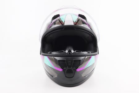 Шолом інтеграл до мотоцикла BLD-M67 L (59-60 см) BLD, чорний/фіолетово-бірюзовий, з відкидними окулярами, сертифікація DOT