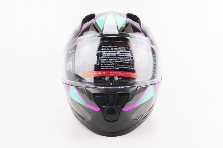 Шолом інтеграл до мотоцикла BLD-M67 L (59-60 см) BLD, чорний/фіолетово-бірюзовий, з відкидними окулярами, сертифікація DOT