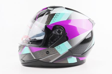 Шолом інтеграл до мотоцикла BLD-M67 L (59-60 см) BLD, чорний/фіолетово-бірюзовий, з відкидними окулярами, сертифікація DOT