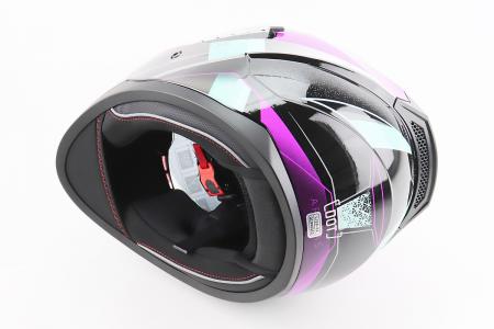 Шолом інтеграл до мотоцикла BLD-M67 L (59-60 см) BLD, чорний/фіолетово-бірюзовий, з відкидними окулярами, сертифікація DOT