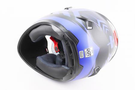 Шолом інтеграл до мотоцикла BLD-M61 M (57-58 см), чорний-синій (флуоресцентний), з відкидними окулярами, DOT