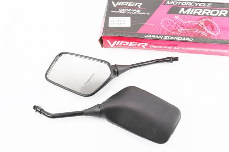 Дзеркала бічні квадратні до мотоцикла, М10, чорні, комплект Viper (праве тріснуте)