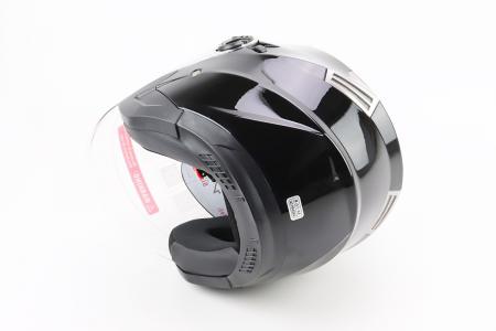 Шолом відкритий до мотоцикла BLD-708 M (57-58 см) з відкидними окулярами, чорний глянцевий