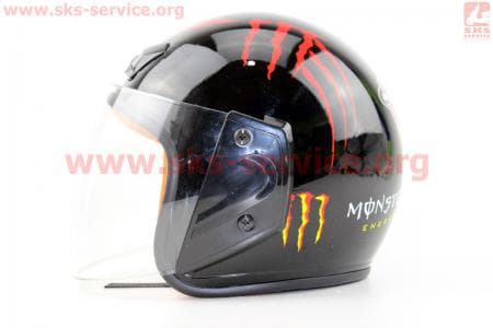 Шлем открытый 207 XS - ЧЕРНЫЙ глянец с рисунком красным MONSTER