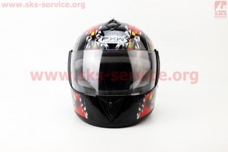 Шлем закрытый HF-150 M- ЧЕРНЫЙ с рисунком красным