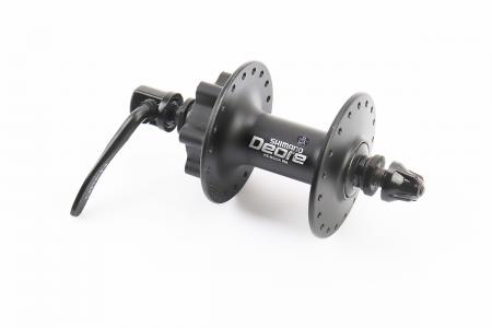 Втулка передня до велосипеда MTB Deore HB-M525A, алюмінієва, 14Gx36H, ексцентрик, до дискового гальма, чорна, SHIMANO