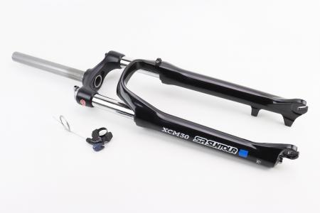 Вилка амортизаційна до велосипеда 26" XCM30 RL, 1-1/8" (28,6 мм) без різьби, шток 240 мм, хід 100 мм, для дискових гальм, виносний Lockout, пружинно-оливна, чорна SR Suntour