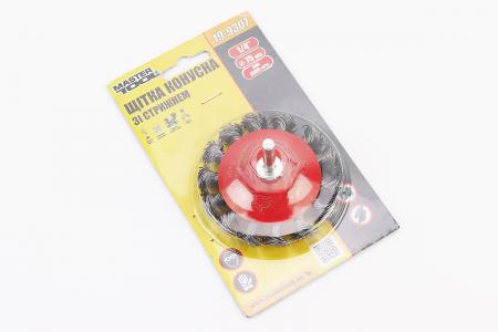 Конусна щітка з хвостовиком 1/4" D-75 мм з плетеного дроту MASTERTOOL