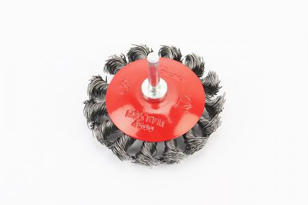 Конусна щітка з хвостовиком 1/4" D-75 мм з плетеного дроту MASTERTOOL