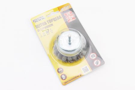 Щітка торцева до дриля зі стрижнем 1/4" D75 мм з плетеного дроту 19-7307 MASTERTOOL