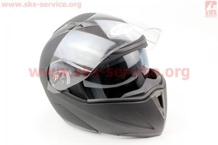 Шлем закрытый с откидным подбородком+очки HF-118 М- ЧЕРНЫЙ матовый