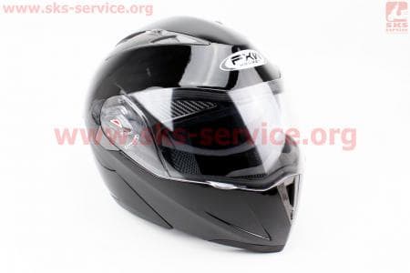Шлем закрытый с откидным подбородком+очки HF-118 М- ЧЕРНЫЙ глянец