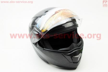 Шлем закрытый с откидным подбородком+очки HF-119 XL- ЧЕРНЫЙ карбоновый