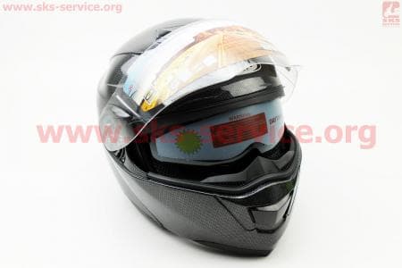 Шлем закрытый с откидным подбородком+очки HF-119 XL- ЧЕРНЫЙ карбоновый