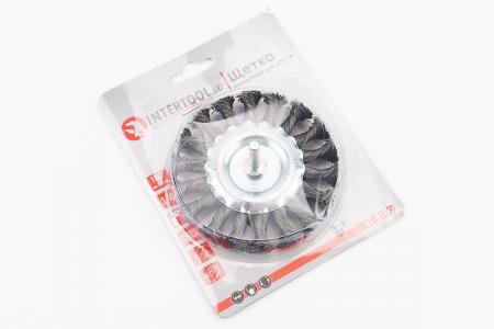 Дискова щітка зі стрижнем 1/4" D-100 мм з плетеного дроту BT-8100 INTERTOOL