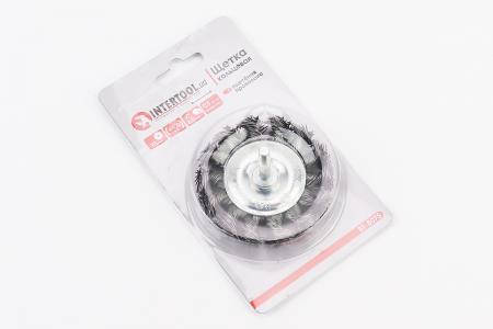 Дискова щітка до дриля зі стрижнем 1/4" D75 мм з плетеного дроту BT-8075 INTERTOOL