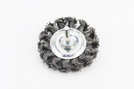 Дискова щітка до дриля зі стрижнем 1/4" D75 мм з плетеного дроту BT-8075 INTERTOOL
