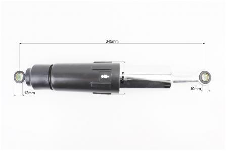 Амортизатор задній JH/CB/CG-345мм*d60 мм (втулка 12мм/втулка 10 мм) закритий регул., чорний до мопеда DELTA